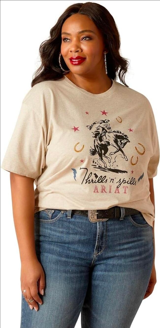 ARIAT LADIES THRILLS N SPILLS SHORT SLEEVE TEE XXL Boyfriend Fit XXL